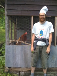 Chefs Hat - Lake Toya, Japan with the friendly chickens